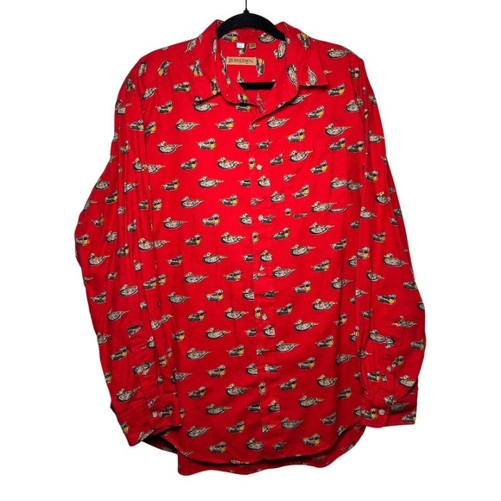 Ruff Hewn Men's Red Duck Print Long Sleeve Button Up Flannel Shirt XL - Picture 2 of 9